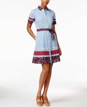 Tommy Hilfiger Patchwork Fit & Flare Shirt Dress