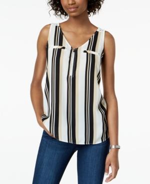 Bcx Juniors' Striped Zip-front Tank Top