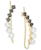 Inc International Concepts Gold-tone Black Crystal Imitation Pearl Ear Climber Earrings, Created For Macy's
