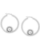Lucky Brand Silver-tone Bead Chain-textured Hoop Earrings
