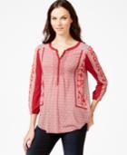 Lucky Brand Three-quarter-sleeve Printed Peasant Top