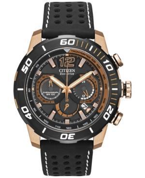 Citizen Men's Chronograph Eco-drive Primo Black Perforated Leather Strap Watch 45mm Ca4083-03e - A Macy's Exclusive