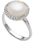 Freshwater Pearl (9mm) And White Topaz (1/4 Ct. T.w.) Statement Ring In Sterling Silver