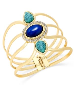 Thalia Sodi Gold-tone Turquoise-color And Blue Stone Cutout Cuff Bracelet, Only At Macy's