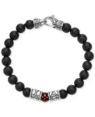 Scott Kay Men's Onyx & Red Agate Bead Bracelet With Sterling Silver Accents