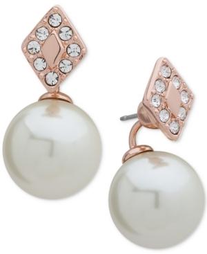 Ivanka Trump Rose Gold-tone Pave & Imitation Pearl Jacket Earrings