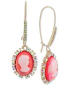 Betsey Johnson Gold-tone Crystal & Pink Cameo Drop Earrings