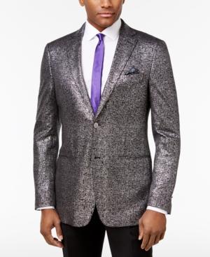 Tallia Men's Slim-fit Black/metallic Silver Sport Coat
