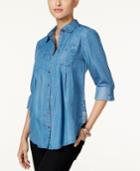 Style & Co. Printed-back Denim Shirt, Only At Macy's
