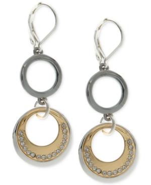 Nine West Tri-tone Pave Circle Double Drop Earrings