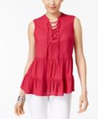 Style & Co Tiered Lace-up Top, Only At Macy's