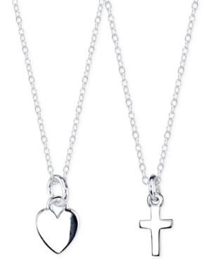 Unwritten Cross And Heart Pendant Necklace Set In Sterling Silver