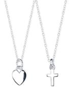 Unwritten Cross And Heart Pendant Necklace Set In Sterling Silver