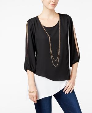 Bcx Juniors' Split-sleeve Colorblocked Top