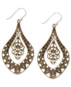 Lucky Brand Earrings, Gold-tone Filigree Oblong Earrings