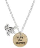Inspired Life Two-tone Enjoy The Journey Disc And Bird Charm Pendant Necklace