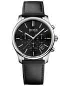 Boss Men's Chronograph Time One Black Leather Strap Watch 42mm 1513430