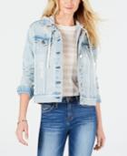 Kendall + Kylie Cotton Ripped Hooded Denim Jacket