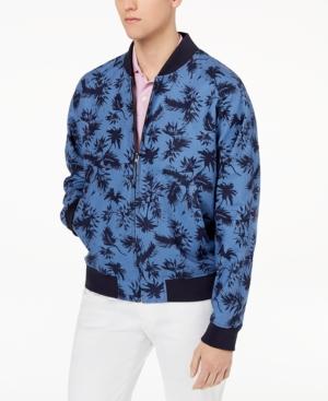 Tallia Orange Men's Modern-fit Navy Tonal Floral-print Bomber Jacket