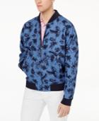 Tallia Orange Men's Modern-fit Navy Tonal Floral-print Bomber Jacket