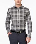 Tasso Elba Big And Tall Tartan Gray Button-front Shirt, Only At Macy's