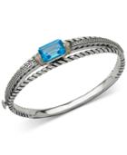 Blue Topaz (9 Ct. T.w.) And Diamond Accent Patterned Bangle Bracelet In Sterling Silver And 14k Gold