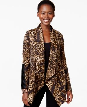 Grace Elements Faux-leather-trim Animal-print Jacket