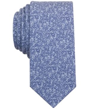Bar Iii Men's China Blue Floral-print Skinny Tie, Only At Macy's
