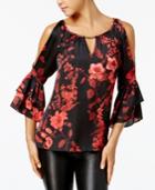 Bcx Juniors' Printed Keyhole Cold-shoulder Top