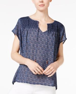 Sanctuary Una Smocked Geo-print Peasant Top