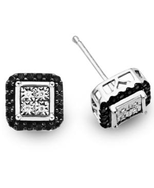 Sterling Silver Earrings, Black And White Diamond Square Stud Earrings (1/5 Ct. T.w.)