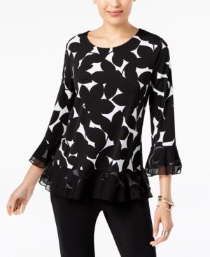 Alfani Printed Mesh-trim Top, Created For Macy's