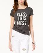 Hybrid Juniors' Bless This Mess Graphic T-shirt