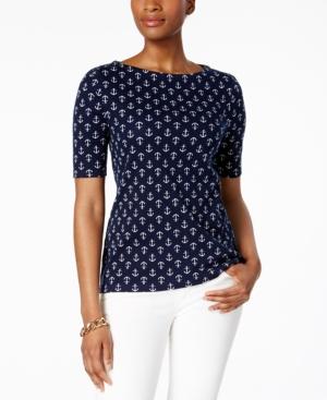 Charter Club Petite Cotton Anchor-print Top, Only At Macy's