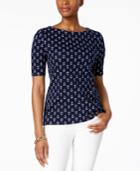 Charter Club Petite Cotton Anchor-print Top, Only At Macy's