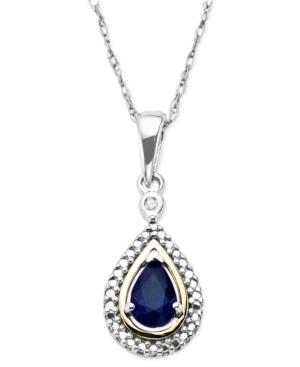 14k Gold And Sterling Silver Necklace, Sapphire (1/2 Ct. T.w.) And Diamond Accent Teardrop Pendant