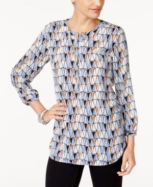 Jm Collection Petite Printed Pleated-back Top, Created For Macy's