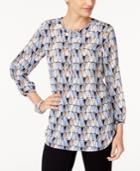 Jm Collection Petite Printed Pleated-back Top, Created For Macy's