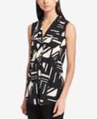 Calvin Klein Printed Pleated-neck Top, A Macy's Exclusive Style