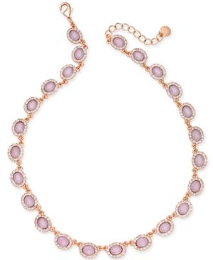 Charter Club Rose Gold-tone Pave & Pink Stone Collar Necklace, Created For Macy's