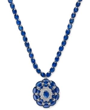 Sapphire (52 Ct. T.w.) And Diamond (1/8 Ct. T.w.) Pendant Necklace In Sterling Silver