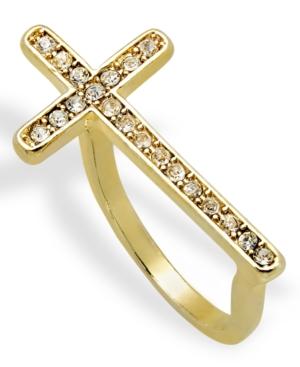 American Rag Ring, Gold-tone Rhinestone Cross Ring