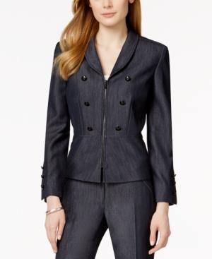 Tahari Asl Petite Denim Zip-front Peplum Jacket