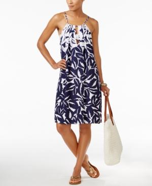 Tommy Bahama Leaf-print Keyhole Cover-up Dress Women's Swimsuit