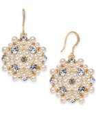 Charter Club Gold-tone Crystal & Imitation Pearl Flower Drop Earrings, Created For Macy's