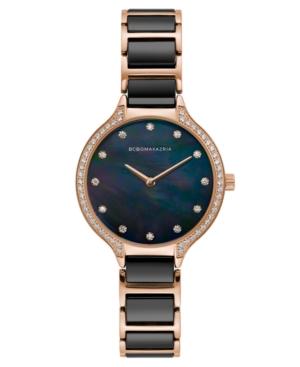 Bcbg Maxazria Ladies Rose Goldtone And Black Ceramic Bracelet Watch With Black Dial, 34mm