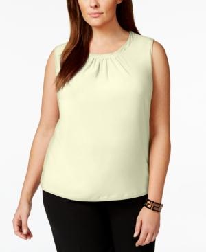 Tahari Asl Plus Size Sleeveless Pleat-neck Top