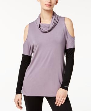 Dkny Colorblocked Cold-shoulder Top