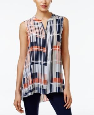 Alfani Printed Zip-up High-low Top, Only At Macy's