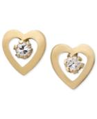 Children's 14k Gold Earrings, Cubic Zirconia Accent Heart Studs